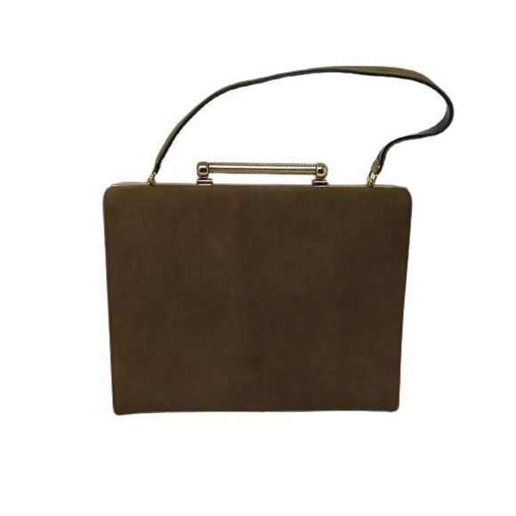 Vintage Suede Style Bag with Gold Bar Clasp and Snakeskin Patches - Picture 2 of 4